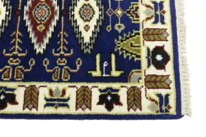 Navy Blue Geometric 3X8 Kazak Oriental Runner Rug