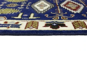 Navy Blue Geometric 3X8 Kazak Oriental Runner Rug