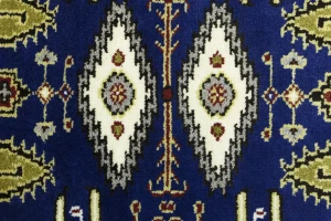 Navy Blue Geometric 3X8 Kazak Oriental Runner Rug