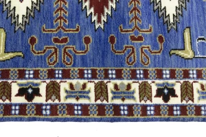 Blue Geometric 4X6 Kazak Oriental Rug