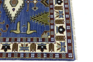 Blue Geometric 4X6 Kazak Oriental Rug