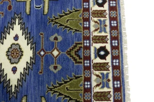 Blue Geometric 4X6 Kazak Oriental Rug