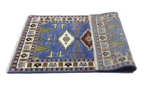 Blue Geometric 4X6 Kazak Oriental Rug