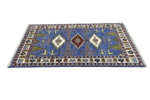 Blue Geometric 4X6 Kazak Oriental Rug