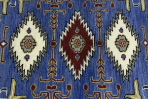 Blue Geometric 4X6 Kazak Oriental Rug