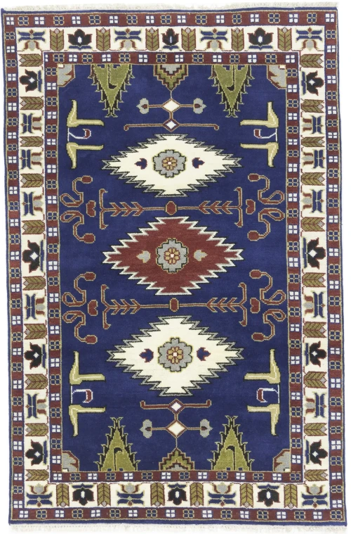 Navy Blue Geometric 5X8 Kazak Oriental Rug