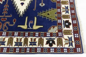 Navy Blue Geometric 5X8 Kazak Oriental Rug