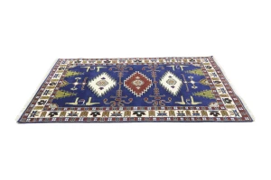 Navy Blue Geometric 5X8 Kazak Oriental Rug