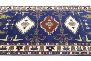 Navy Blue Geometric 5X8 Kazak Oriental Rug