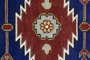 Navy Blue Geometric 5X8 Kazak Oriental Rug