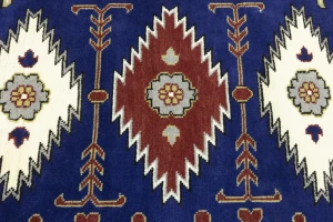 Navy Blue Geometric 5X8 Kazak Oriental Rug