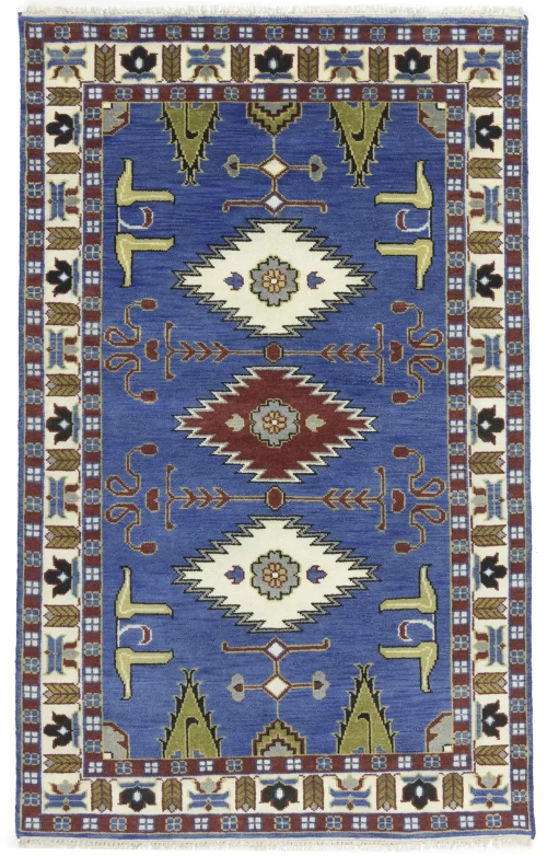 Blue Geometric 5X8 Kazak Oriental Rug