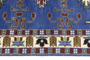 Blue Geometric 5X8 Kazak Oriental Rug