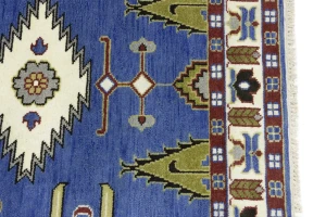 Blue Geometric 5X8 Kazak Oriental Rug