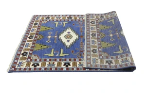 Blue Geometric 5X8 Kazak Oriental Rug