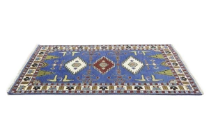 Blue Geometric 5X8 Kazak Oriental Rug