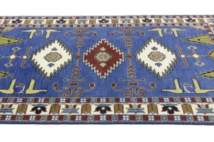 Blue Geometric 5X8 Kazak Oriental Rug