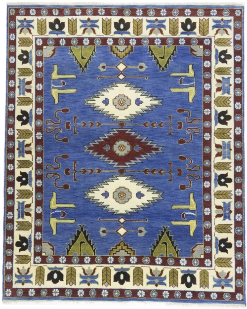 Blue Geometric 8X10 Kazak Oriental Rug