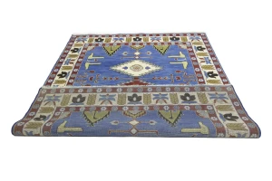 Blue Geometric 8X10 Kazak Oriental Rug