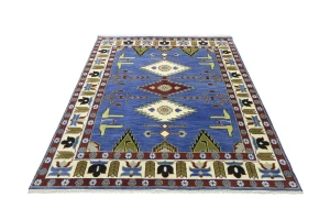 Blue Geometric 8X10 Kazak Oriental Rug
