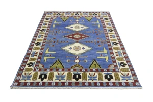 Blue Geometric 8X10 Kazak Oriental Rug