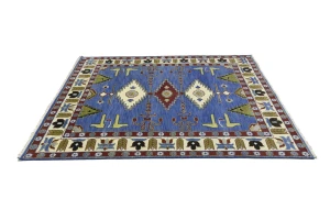 Blue Geometric 8X10 Kazak Oriental Rug