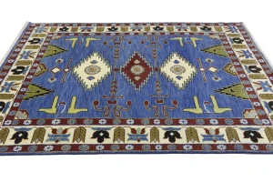 Blue Geometric 8X10 Kazak Oriental Rug