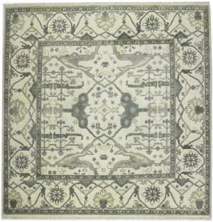 Cream Floral 9X9 Oushak Oriental Square Rug