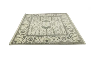 Cream Floral 9X9 Oushak Oriental Square Rug