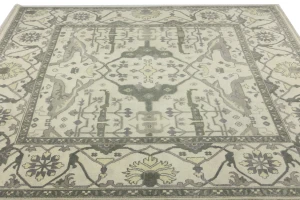 Cream Floral 9X9 Oushak Oriental Square Rug