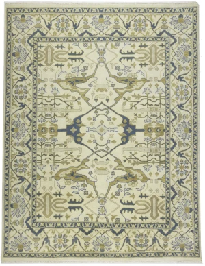 Cream Floral 9X12 Oushak Oriental Rug