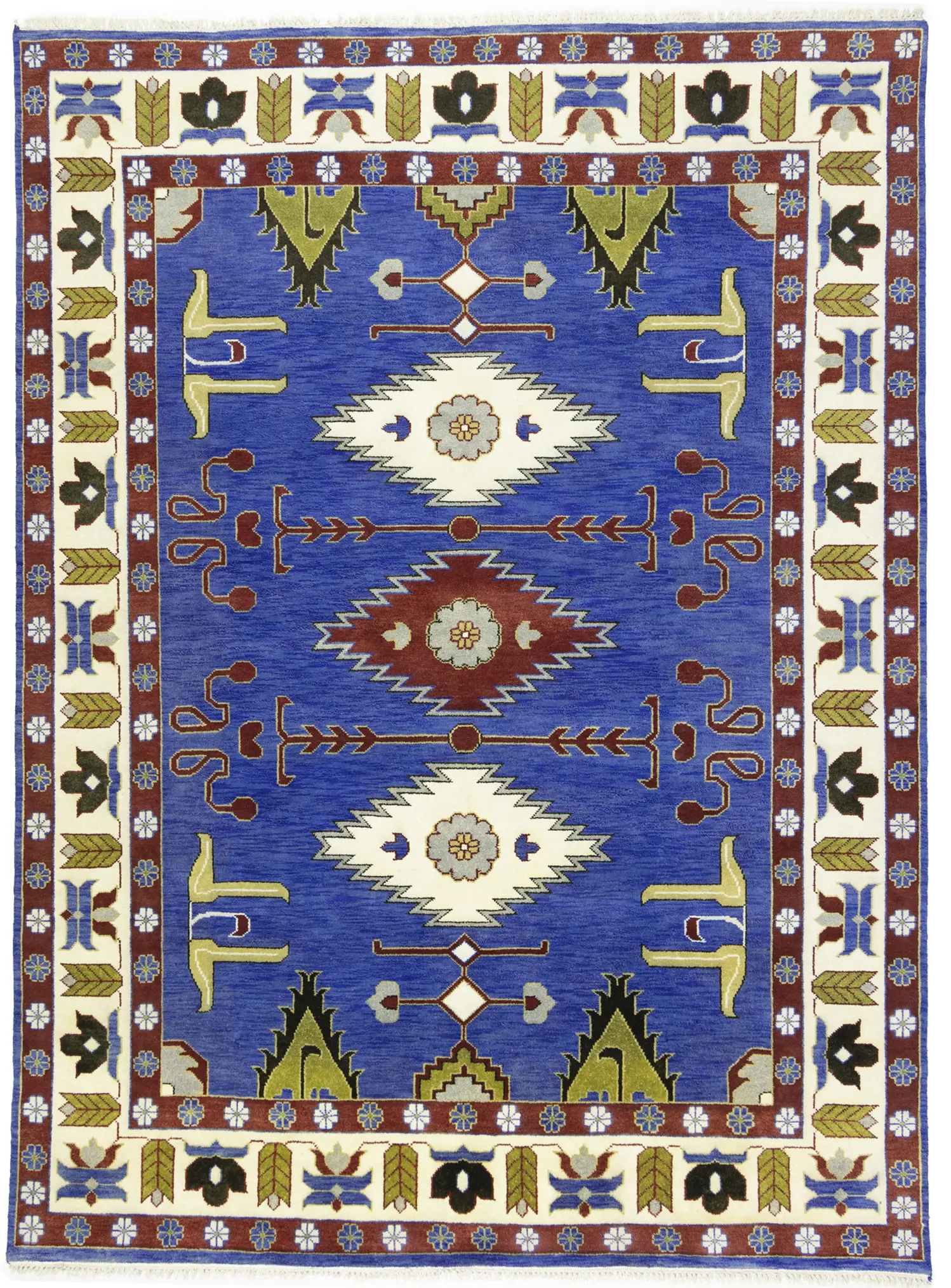 Blue Geometric 9X12 Kazak Oriental Rug