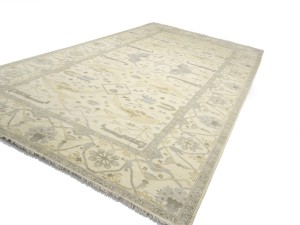 Cream Floral 10X19 Oushak Oriental Rug