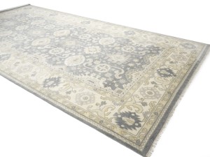 Gray Floral 9X18 Oushak Chobi Oriental Rug