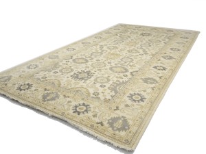 Cream Floral 9X18 Oushak Chobi Oriental Rug