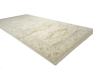 Beige Floral 9X18 Oushak Oriental Rug