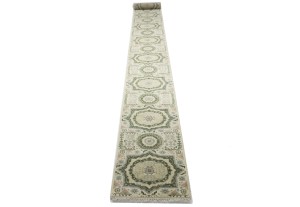 Cream Floral 3X25 Heriz Serapi Oriental Runner Rug