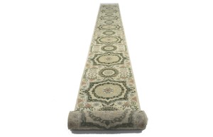 Cream Floral 3X25 Heriz Serapi Oriental Runner Rug