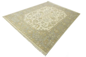 Muted Cream Floral 9X12 Oushak Chobi Oriental Rug
