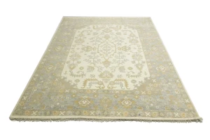Muted Cream Floral 9X12 Oushak Chobi Oriental Rug