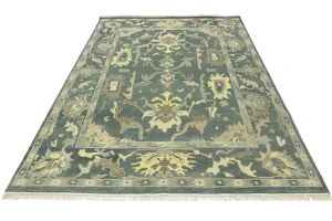 Slate Gray Floral 9X12 Oushak Chobi Oriental Rug