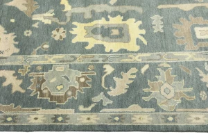 Slate Gray Floral 9X12 Oushak Chobi Oriental Rug