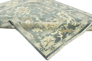 Slate Gray Floral 9X12 Oushak Chobi Oriental Rug