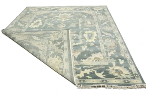 Slate Gray Floral 9X12 Oushak Chobi Oriental Rug