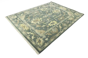 Slate Gray Floral 9X12 Oushak Chobi Oriental Rug
