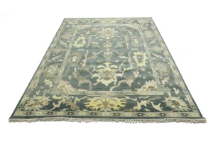 Slate Gray Floral 9X12 Oushak Chobi Oriental Rug