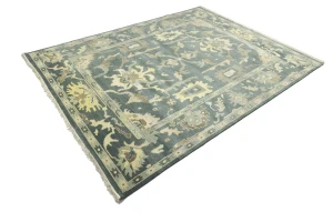 Slate Gray Floral 9X12 Oushak Chobi Oriental Rug