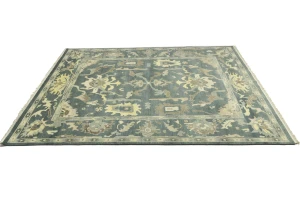 Slate Gray Floral 9X12 Oushak Chobi Oriental Rug