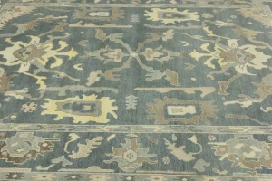 Slate Gray Floral 9X12 Oushak Chobi Oriental Rug