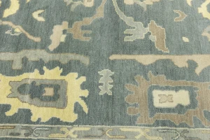 Slate Gray Floral 9X12 Oushak Chobi Oriental Rug